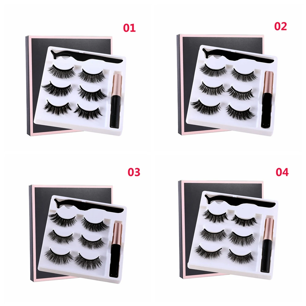 Новый дизайн 3 пары черных магнитных ресниц с пинцетом долговечная