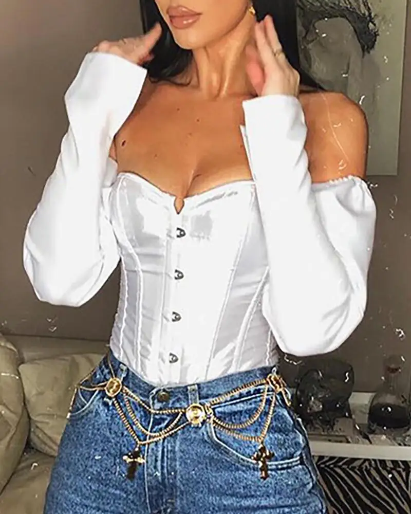 

2020 Women Solid Off Shoulder Long Sleeve Slit Cuff Blouse Casual Shirts And Blouses Lady Sexy Party Top Femme Blusas vestidos