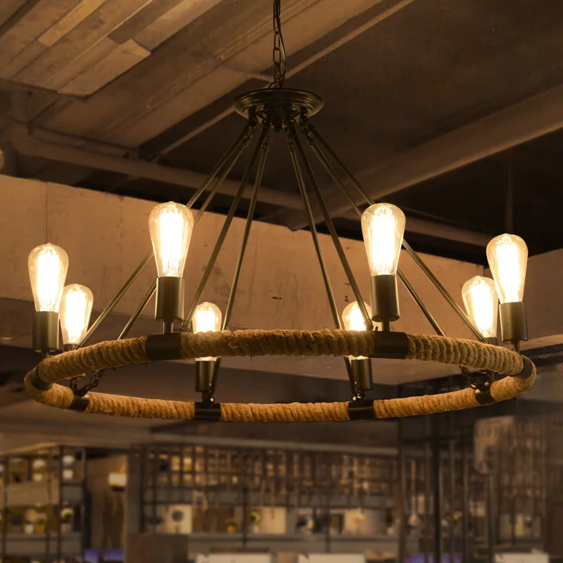 Circular Annular Antique Vintage Retro Hemp Cable Cord Wire Rope Pendant Light Lamp Loft For Dinning Room Foyer Restaurant Cafe | Лампы и