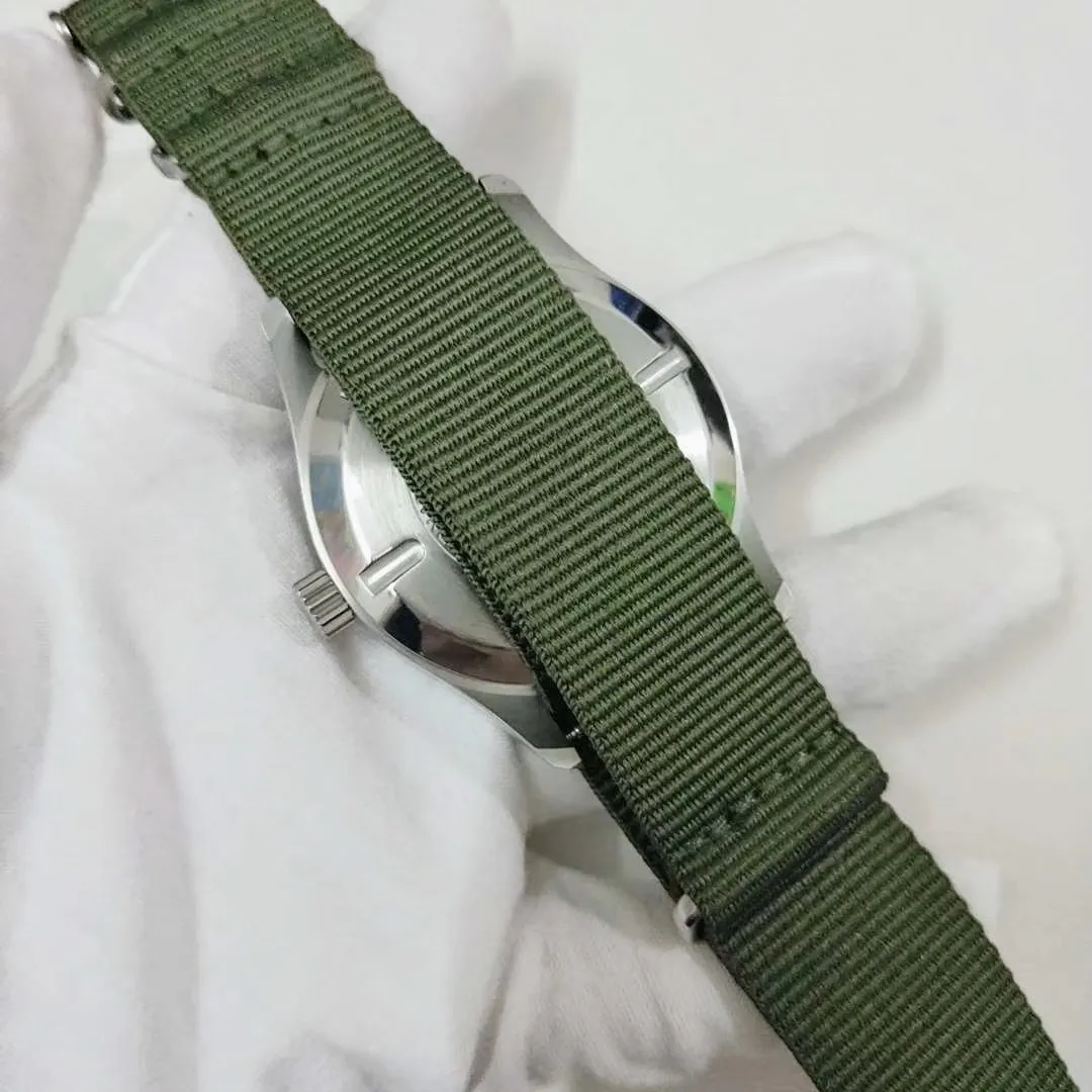 

Classic New Men Automatic Mechanical Pilot Rose Gold Brown Cow Leather Stainless Steel Sapphire Green Canvas Sport Watch