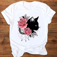 women graphic cartoon cat animal flower fashion printing 90s style print clothes lady tees tops female t shirt womens t shirt