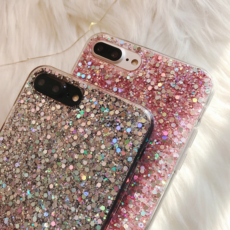 

Bling Glitter Case For iPhone 11 Pro X XS Max XR 7 8 Plus SE 2020 Soft Silicone Back Cover Fashion Sequins Phone Cases for Girls