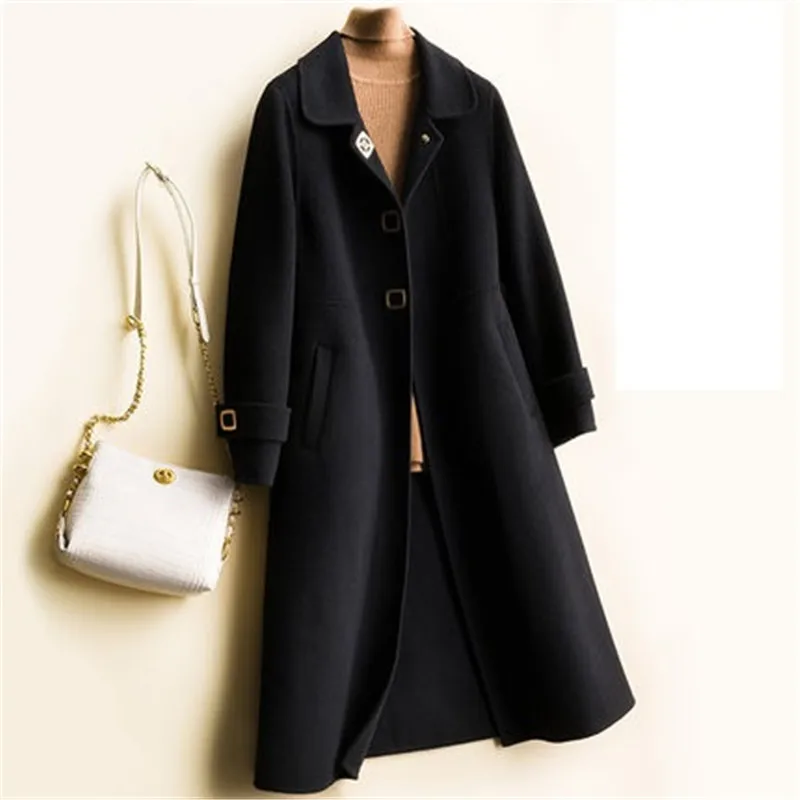 Новое приталенное двустороннее кашемировое пальто с квадратными пуговицами