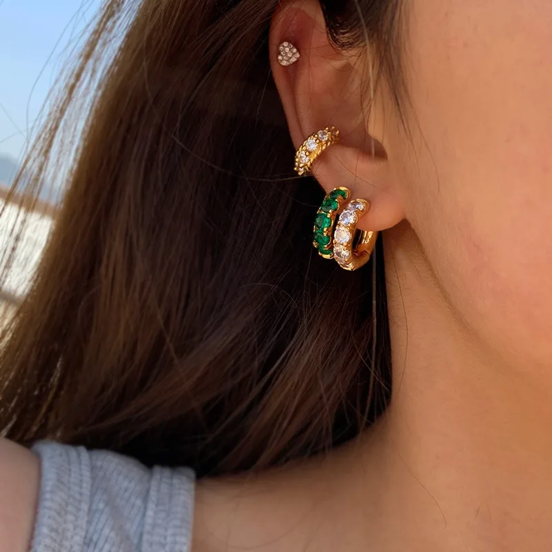 kshmir 2021 Bohemian style micro-inlaid zircon circle gold metallic copper earrings light luxury women's party jewelry | Украшения и