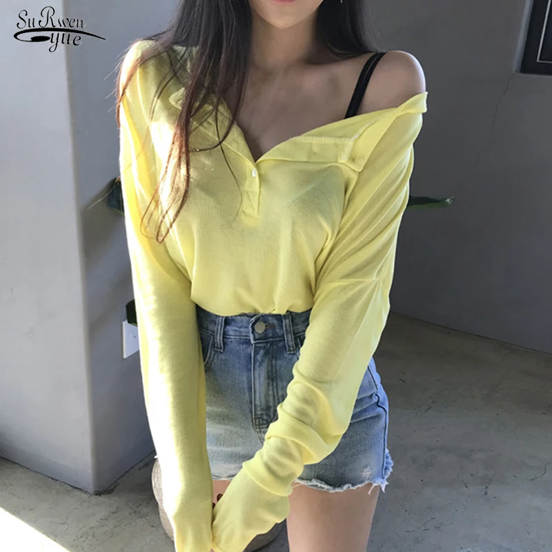 

Spring Vintage Long Sleeve White Shirt Elegant V-neck Noble Loose Sexy Blouse Solid Button Blouse Casual Cotton Top Blusas 12893