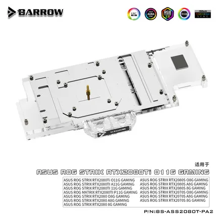 Barrow GPU водяной блок полное покрытие охладитель графической карты для ASUS STRIX RTX2080Ti