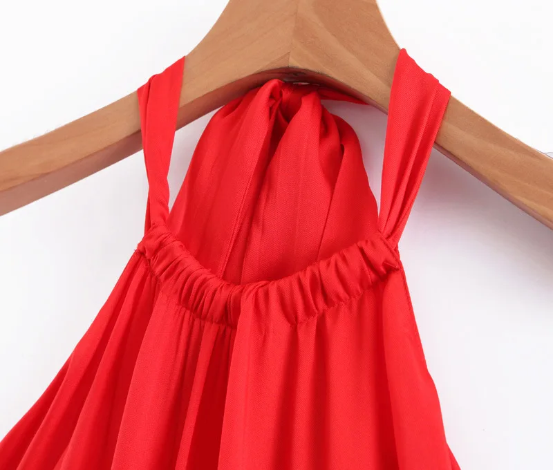 Женское плиссированное платье макси Красное Длинное однотонное с открытой