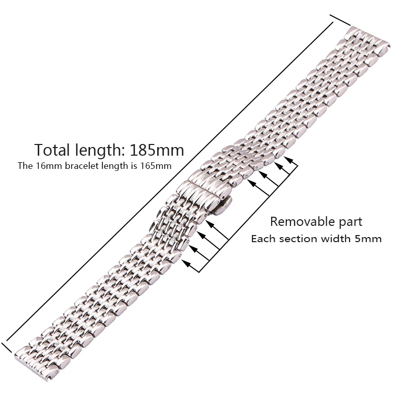 Watch Bracelet 16mm 18mm 20mm 22mm Silver Stainless Steel Watchbands Women Men Solid Wrist Watch Strap Accessories