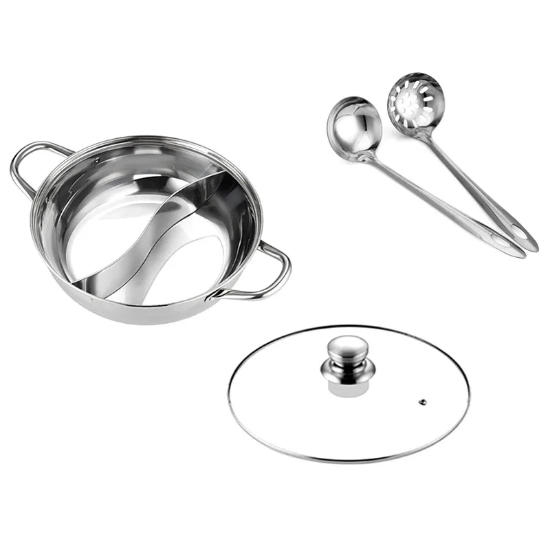 

Stainless Steel Pot Hotpot Induction Cooker Gas Stove Compatible Pot Home Kitchen Cookware Soup Cooking Pot Twin Divided