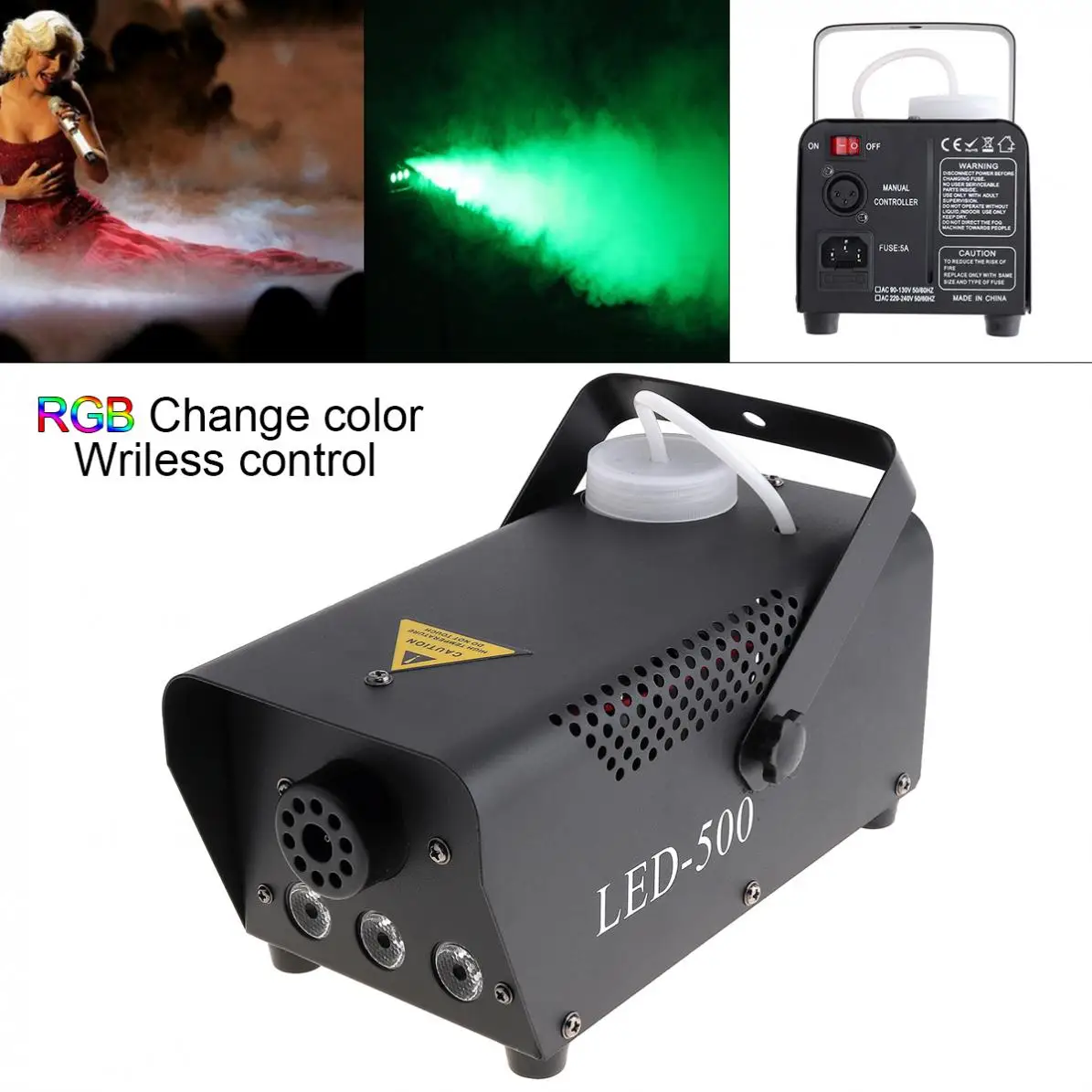 

Wireless Remote Control LED 500W Fog Smoke Machine Remote RGB color Smoke ejector LED Disco DJ Party Stage Light Smoke Thrower