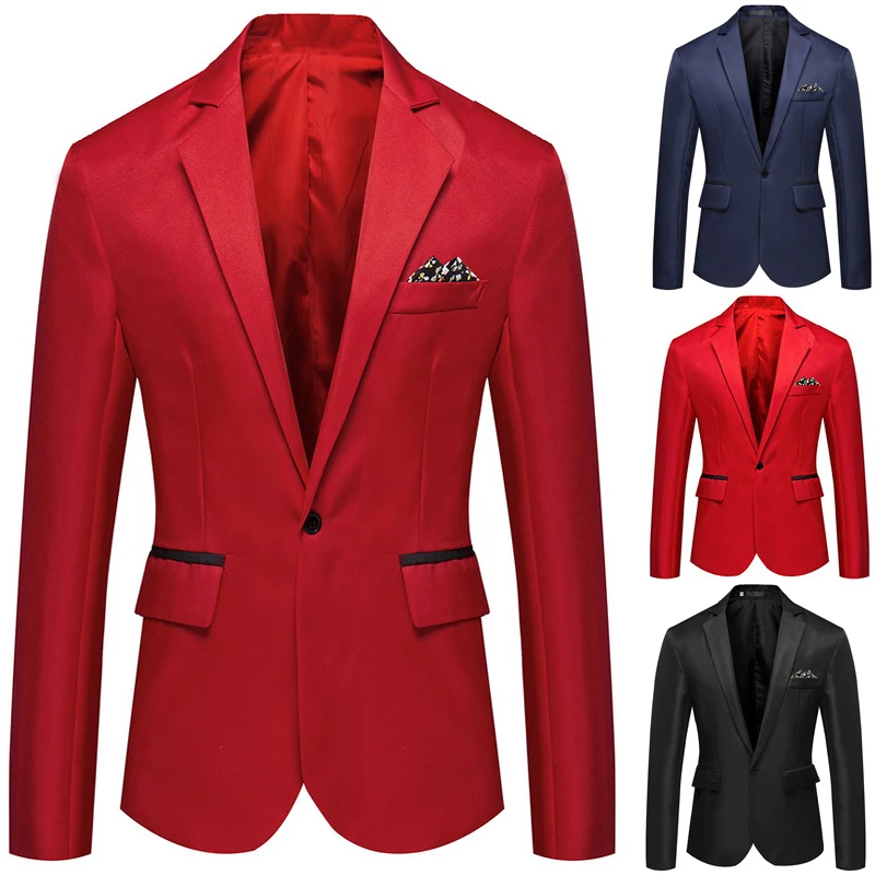 2019 модный однотонный мужской пиджак роскошный приталенный для офиса свадебного