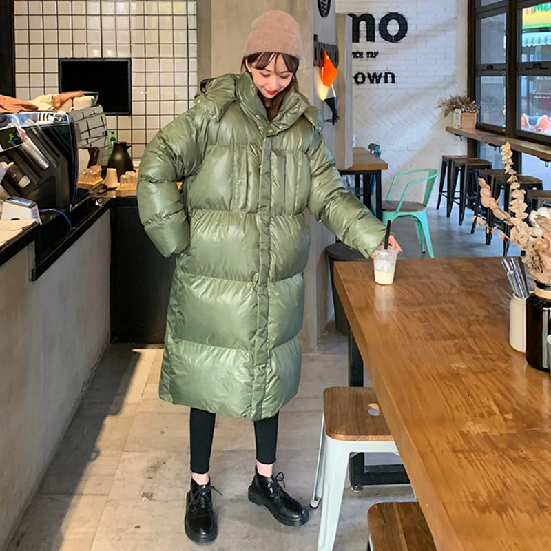 Женская пуховая куртка с капюшоном длинная теплая из хлопка зимняя верхняя