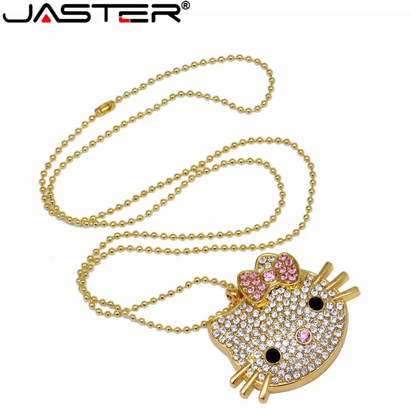 JASTER модный хит продаж Кристалл KT cat head + цепь Креативный USB 2 0 4 ГБ 8 16 32 64 Гб внешний