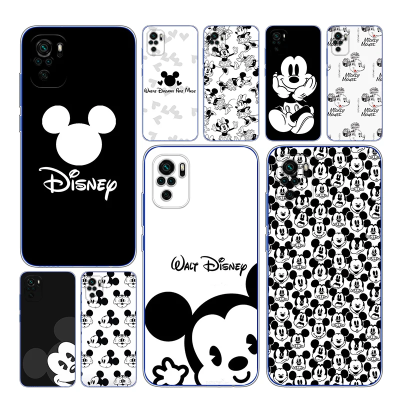 

For Xiaomi Redmi Note 4 4X 5A 5 6 7 8T 8 9T 9S 9 10 10S Prime Pro Max Soft TPU Mickey black and white Transparent Phone Case