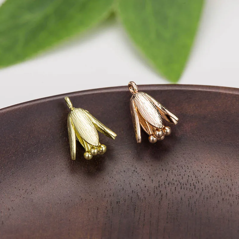 

20pcs Flower Bud Tiny Charms Pendant Quality Brass Metal Gold Silver Color DIY Women Girls Wedding Hair Accessories Findings