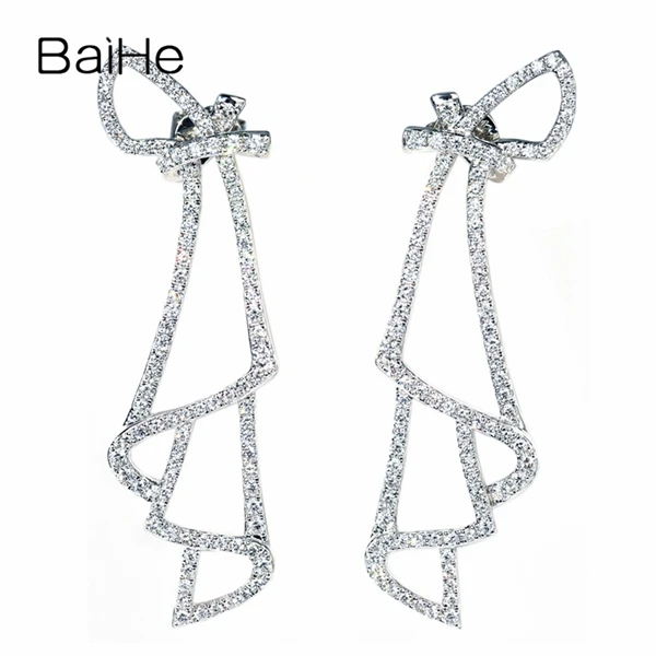 White Gold BAIHE Solid 14K белое золото 0.70ct(всего) H/SI натуральные Алмазы обручальные женские модные ювелирные изделия подарок серьги-гвоздики - Цвет камня: White Gold