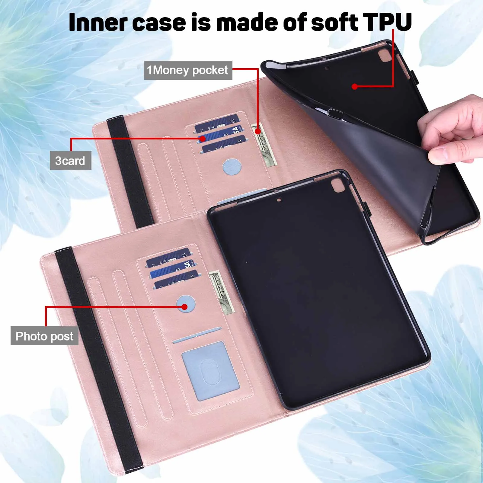 

Case For Ipad 2019 Flower Pattern Leather Tablet Case With Interlayer 10.2inch Soft Leather Stand Folding Smart Bracket