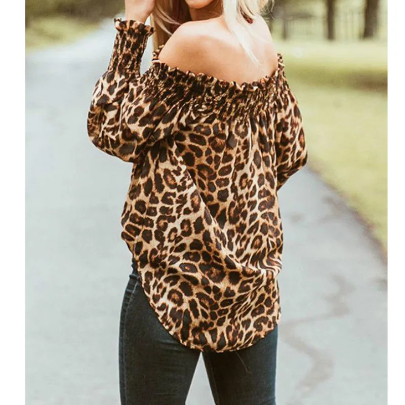 Повседневные женские топы Meihuida блузки с воротником-лодочкой и леопардовым