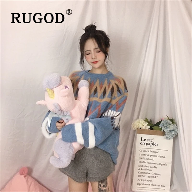 Женский свитер с круглым вырезом RUGOD повседневный Толстый Пуловер в Корейском