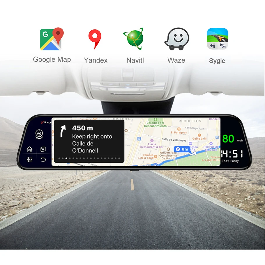 Android зеркало видео Регистраторы для автомобиля 4 Гб + 32G 12 "автомобиль Зеркало