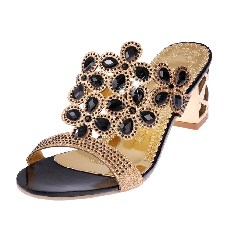 

Summer sandals 2021 shoes women Slippers high heels Luxury rhinestone women's shoes with diamond-studded chunky heels