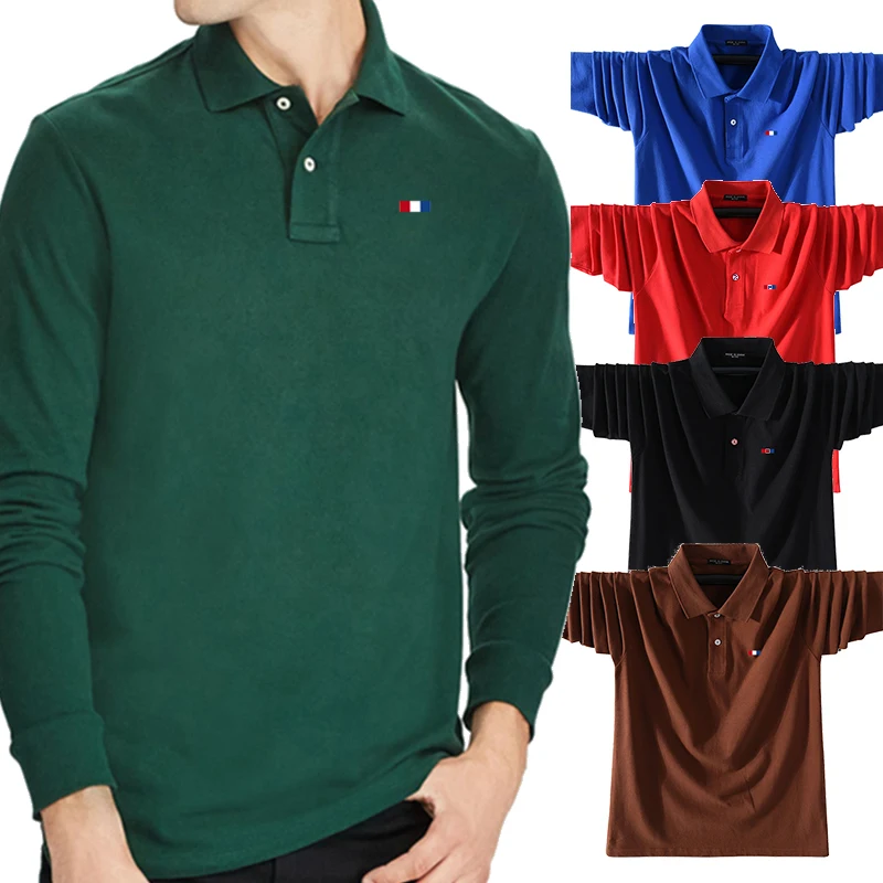 Men's 100% Cotton Autumn Long sleeve Embroidery Logo Polo Shirt Casual Brand Polos Homme Fashion Clothing Lapel Top S-5XL