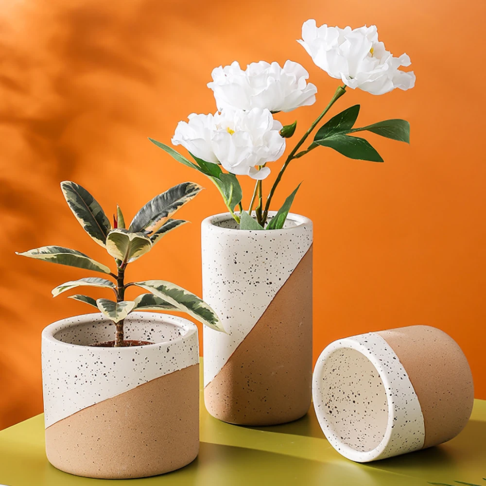 

Nordic Colorful Ceramic Flowerpot Succulent Planter Green Plants Cylindrical Shape Flower Pot With Hole Tray горшок для цветов