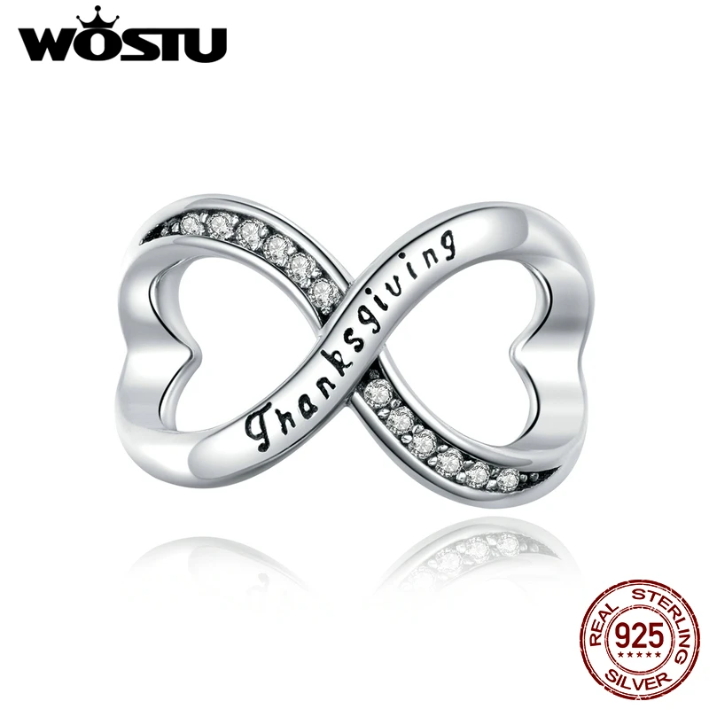 WOSTU Infinit подвески в виде сердца 925 пробы серебро надпись на День Благодарения CZ