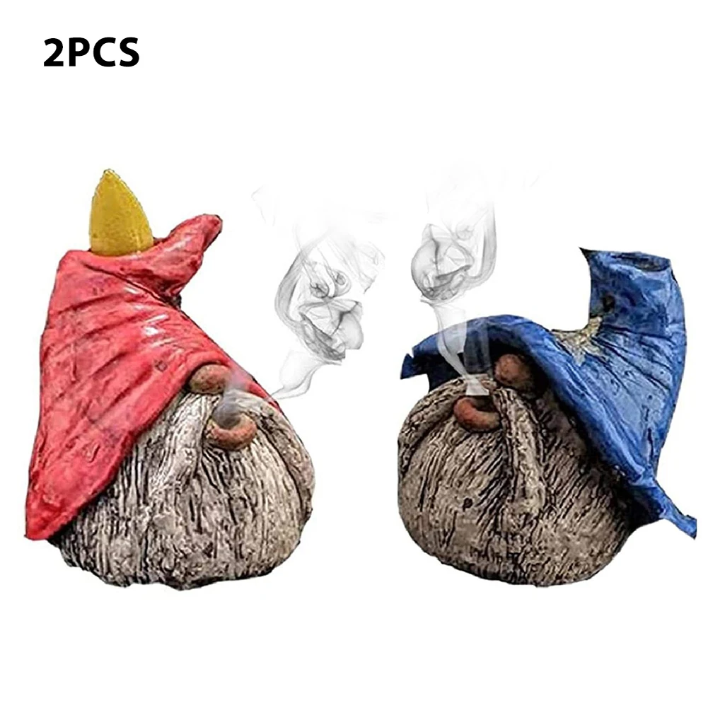 

2PCS Incense Cone Holder Gnome Statue Backflow Incense Burner Dwarf Resin Figurine Home Table Ornaments elf Incense statues