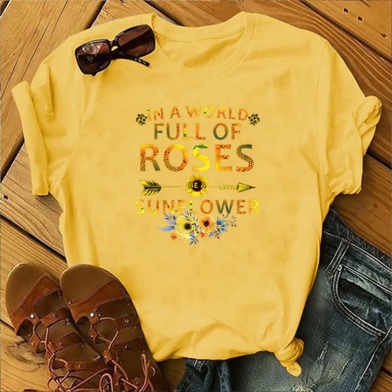 

Full of Roses Letter Print Women T Shirt Short Sleeve O Neck Loose Women Tshirt Ladies Tee Shirt Tops Clothes Camisetas Mujer
