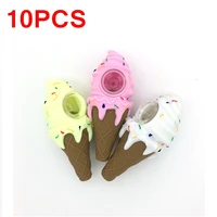 10pcs creative pink funny ice cream pipe unbreakable silicone smoking pipe with with clean cover and decorative bowl interior
