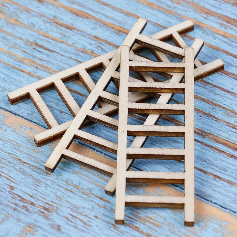 

3 PCS/lot 1:12 Dollhouse Miniature Fairy Garden Decor Dollhouse Miniature Wood Step Ladder Furniture Tools