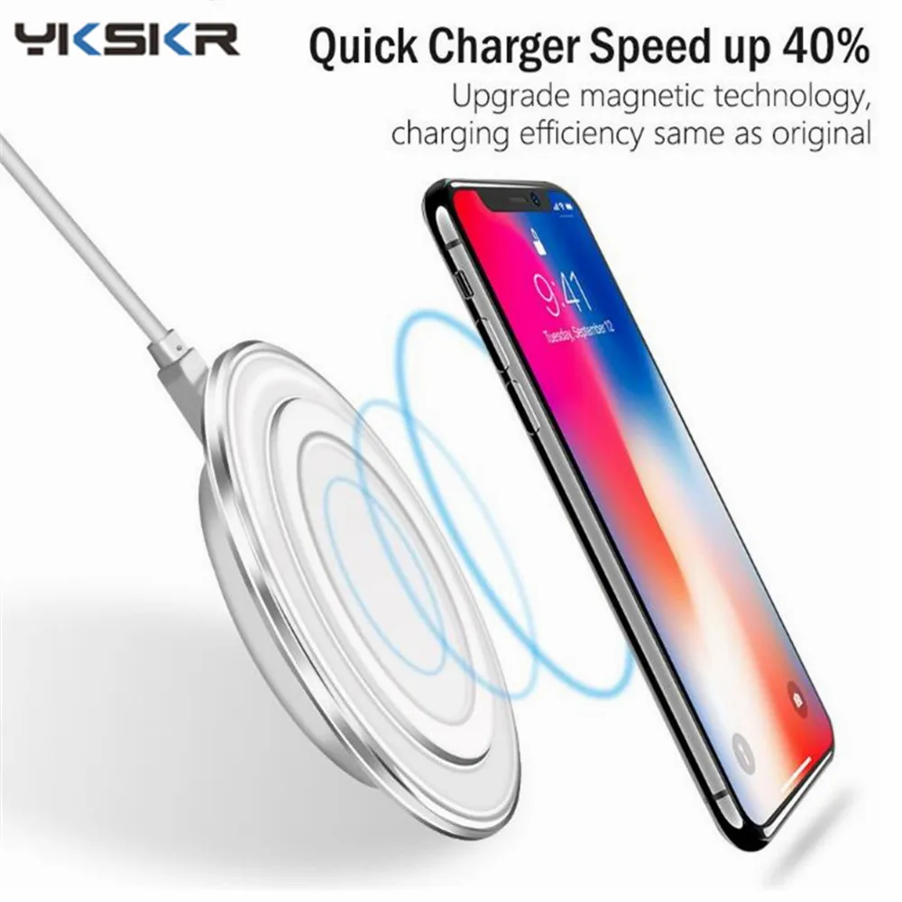 YKSKR 10 Вт Qi Быстрое беспроводное зарядное устройство для iphone 8 Plus X XR XS Max samsung S10 S9 Note 8 9 настольное Беспроводное зарядное устройство