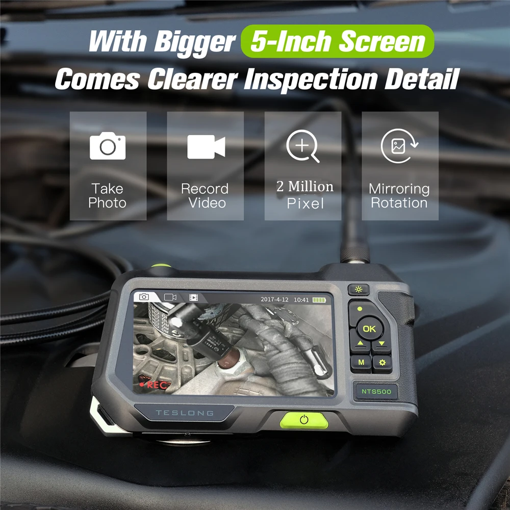 TESLONG LCD de 5,0 pulgadas Cámara endoscopio Industrial serpiente tubo 1080P de doble lente de enfoque automático coche tubo Digital inspección Cámara 6 Leds