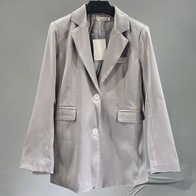 

New 2021 Winter Spring Women's Blazers Work Office Ladies Long Sleeve Elegant Jacket Outerwear gray OL