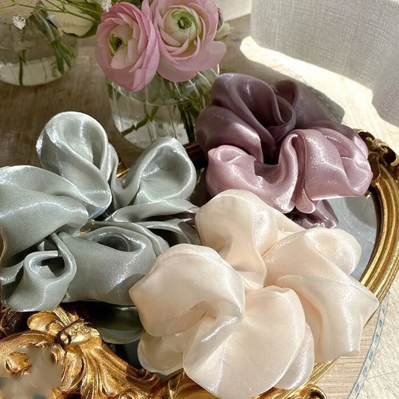 

Organza Silk Dream White Scrunchies Ponytail Holder Lady Large Hair Ring Luxury Hair Accessories Embroidery Cherry Hair Circle