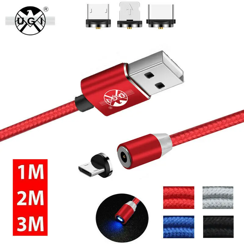 3 фута 6 футов 10 360 ° круглый светодиодный магнитный адаптер Micro USB C IOS порт быстрое