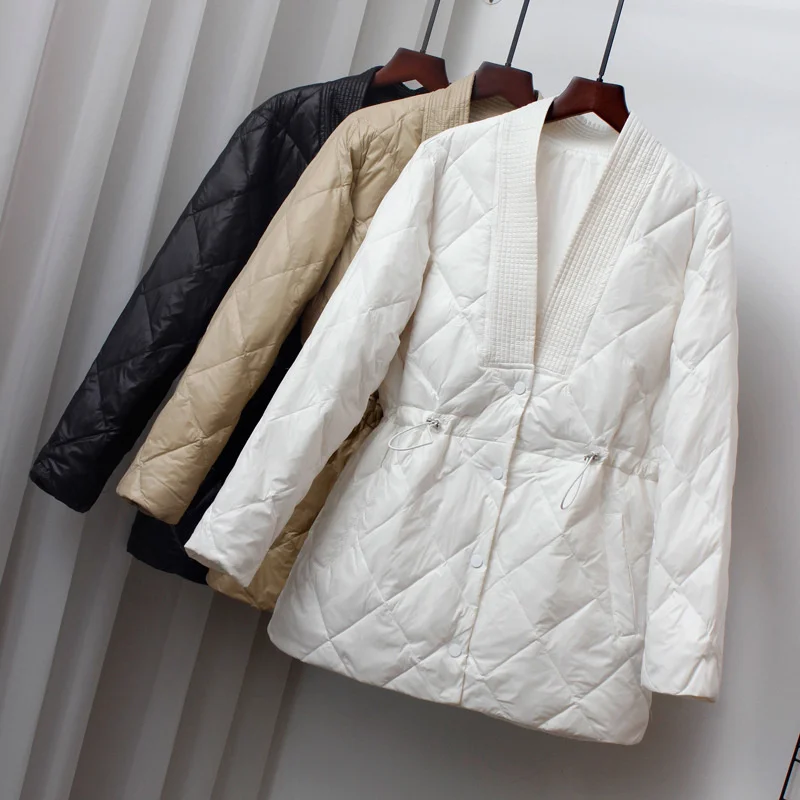 

Женский Повседневный пуховик, зимняя теплая плотная куртка на белом утином пуху, облегающая верхняя одежда в виде сетки со стразами, 2022