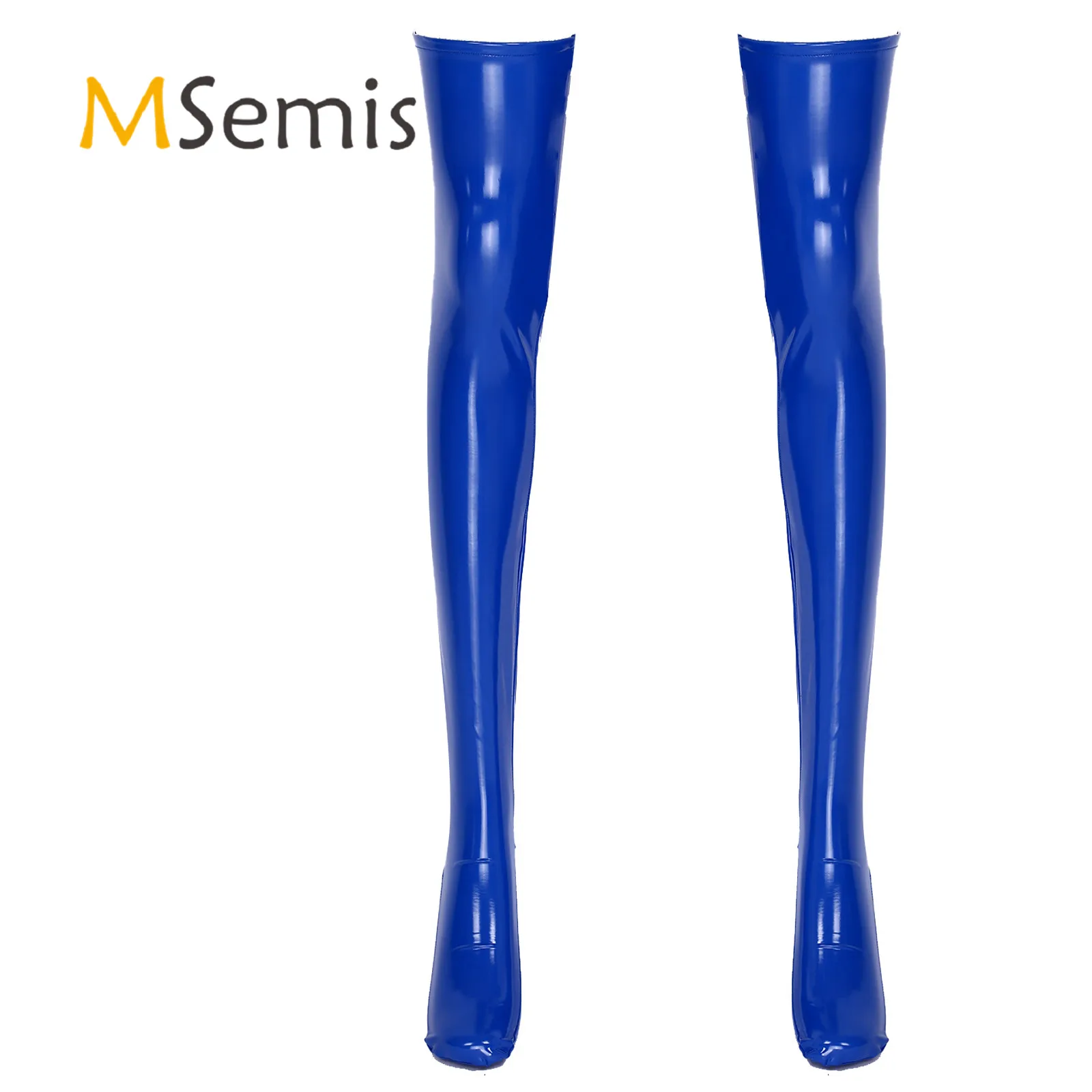 1 Pair Stocking for Womens Wet Look PU Leather Footed Thigh High Over Knee Socks for Cosplay Party Club Stage Show