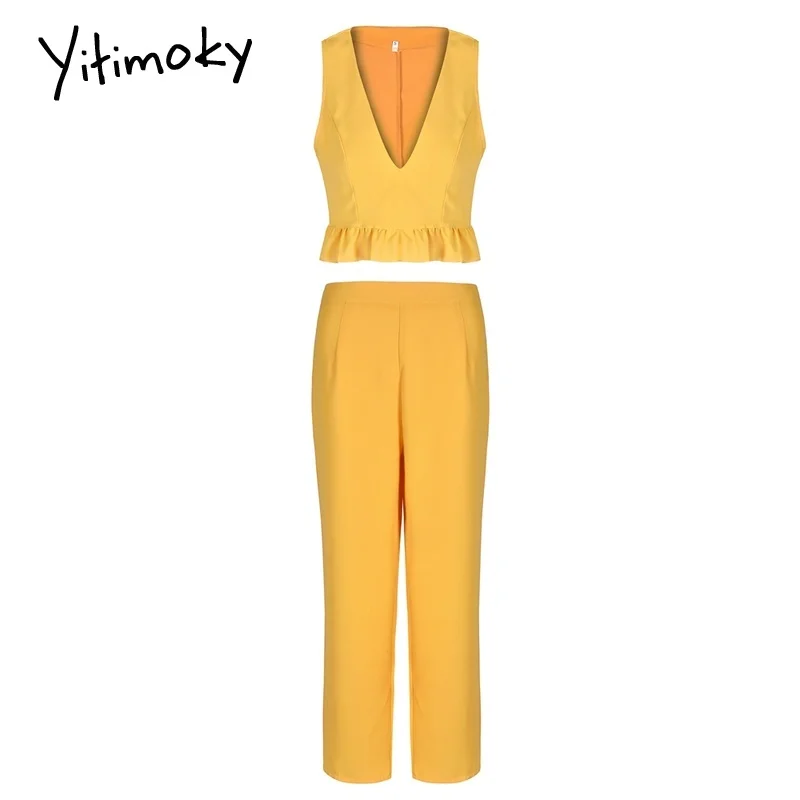 Женский комплект 2 шт. желтые комплекты из двух предметов топы с бретельками и