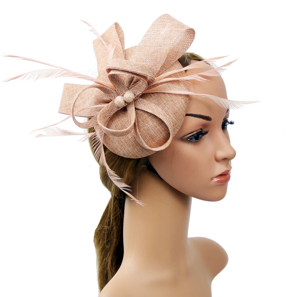 Fashion Women Fascinator Flower Feather Hat Headband Wedding Party Mesh Headpiece Flower Mesh Feathers Hair Clip