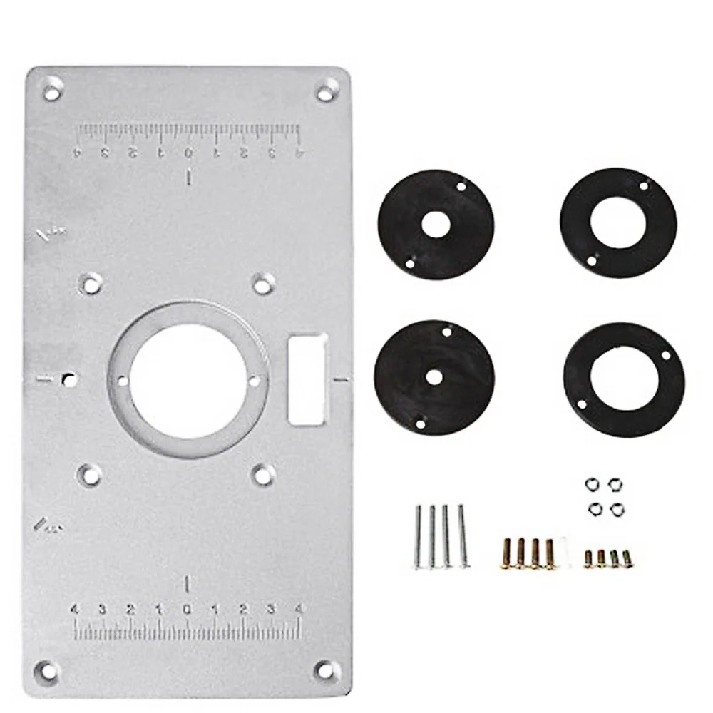 

700C Aluminum Milling Machine Insert Plate W/ 4 Rings for Woodworking Benches Router Table Plate Woodworking Trimming Flip Panel