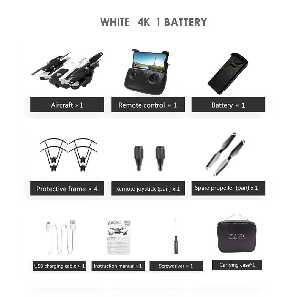 white 4k 1B with bag SG900 drone 4k quadcopter drone HD camera drone gps racing Wifi fpv dron Quadrocopter foldable dron Follow Me bag gift - Цвет: white 4k 1B with bag