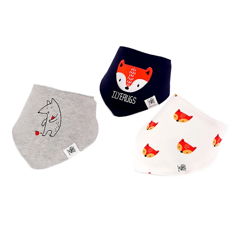 qksj002-12 3-Pack/lot Baby Bibs 100%Cotton Waterproof Cute cartoon print embroidery Saliva Towel Newborn Toddler Infant Boys Girls Stuff - Цвет: qksj002-12
