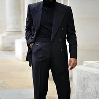 black men suits peaked lapel jacket with pants groom wedding tuxedo formal business custom made costume homme masculino
