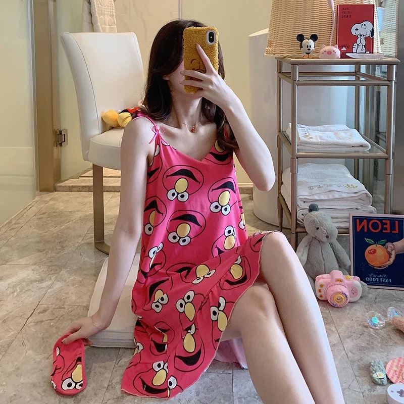 

Новинка 2020, женские ночные рубашки, летние сексуальные женские ночные платья с мультяшным рисунком, без рукавов, из полиэстера, одежда для с...