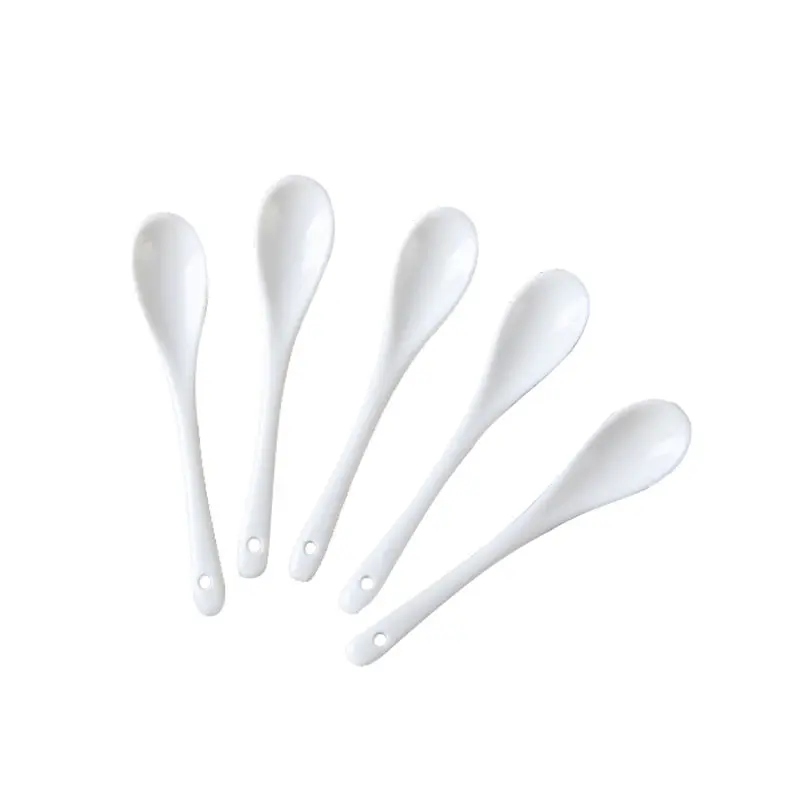 

5 pcs Health Ceramic Coffee Spoons Pure White Honey Milk Soup Stir Small Spoon Ice Cream Tea spoon Kitchen Tool