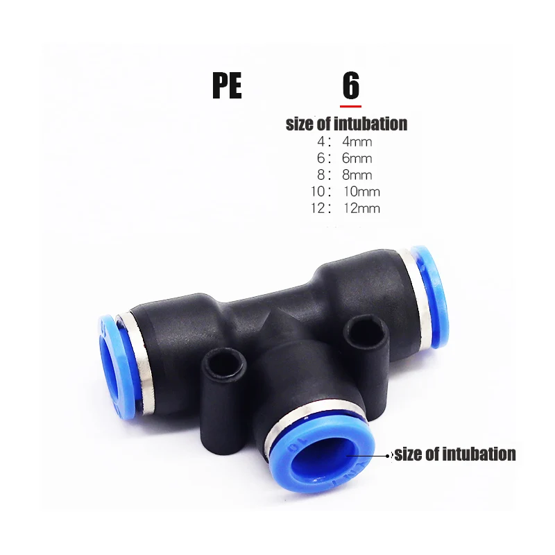 3-полосная Т-образная Тройник Пневматический фитинг 4 мм 6 8 10 12 OD шланг трубка Push In