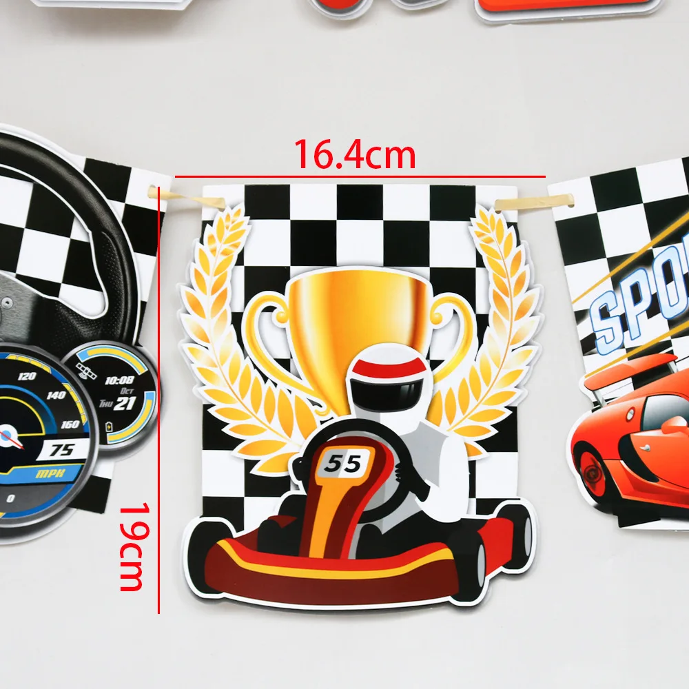 2 sets Happy Birthday Party Deco Banner Motorcycle Racing and Check XQ6 | Дом и сад