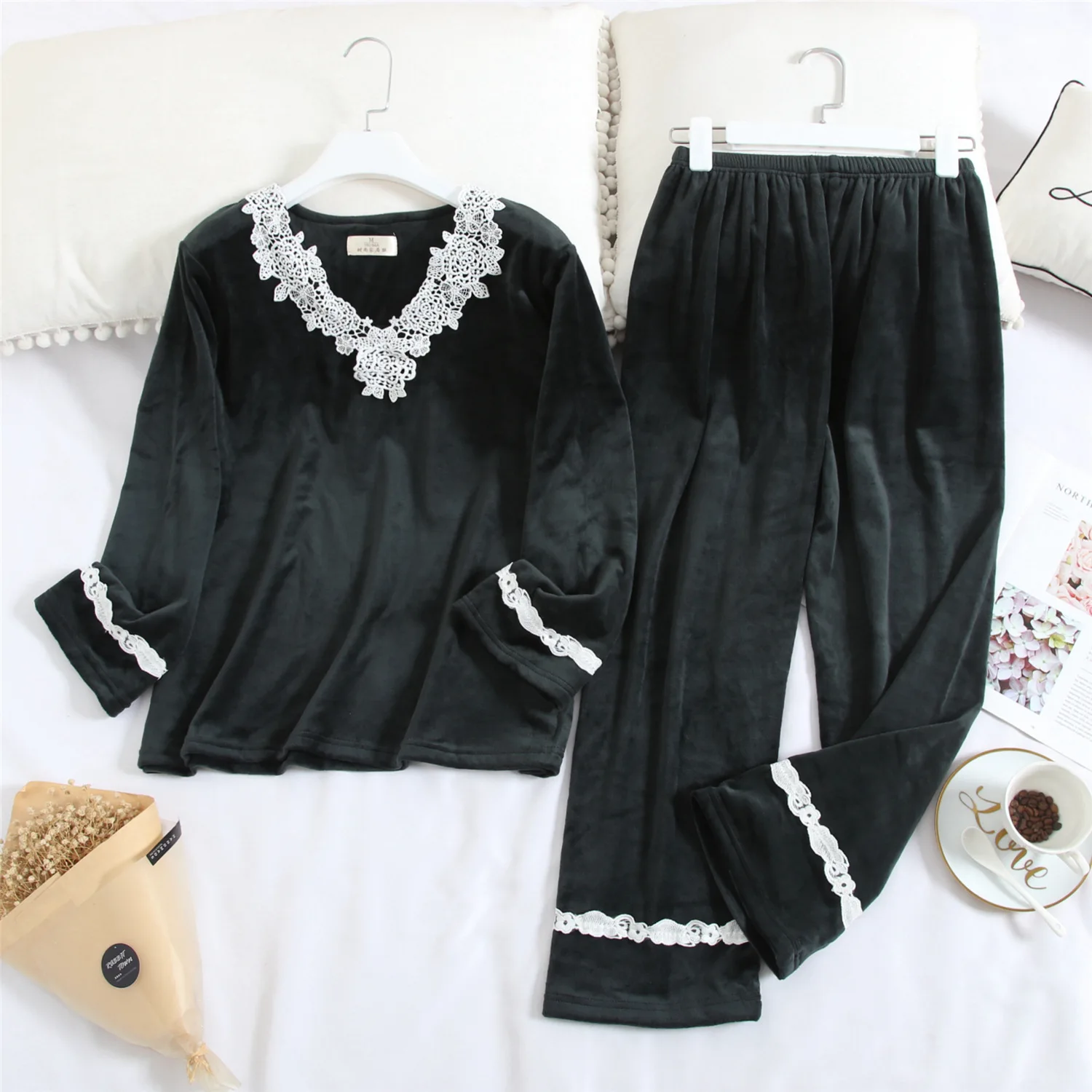 Женский бархатный пижамный комплект теплые зимние комплекты из 2 предметов